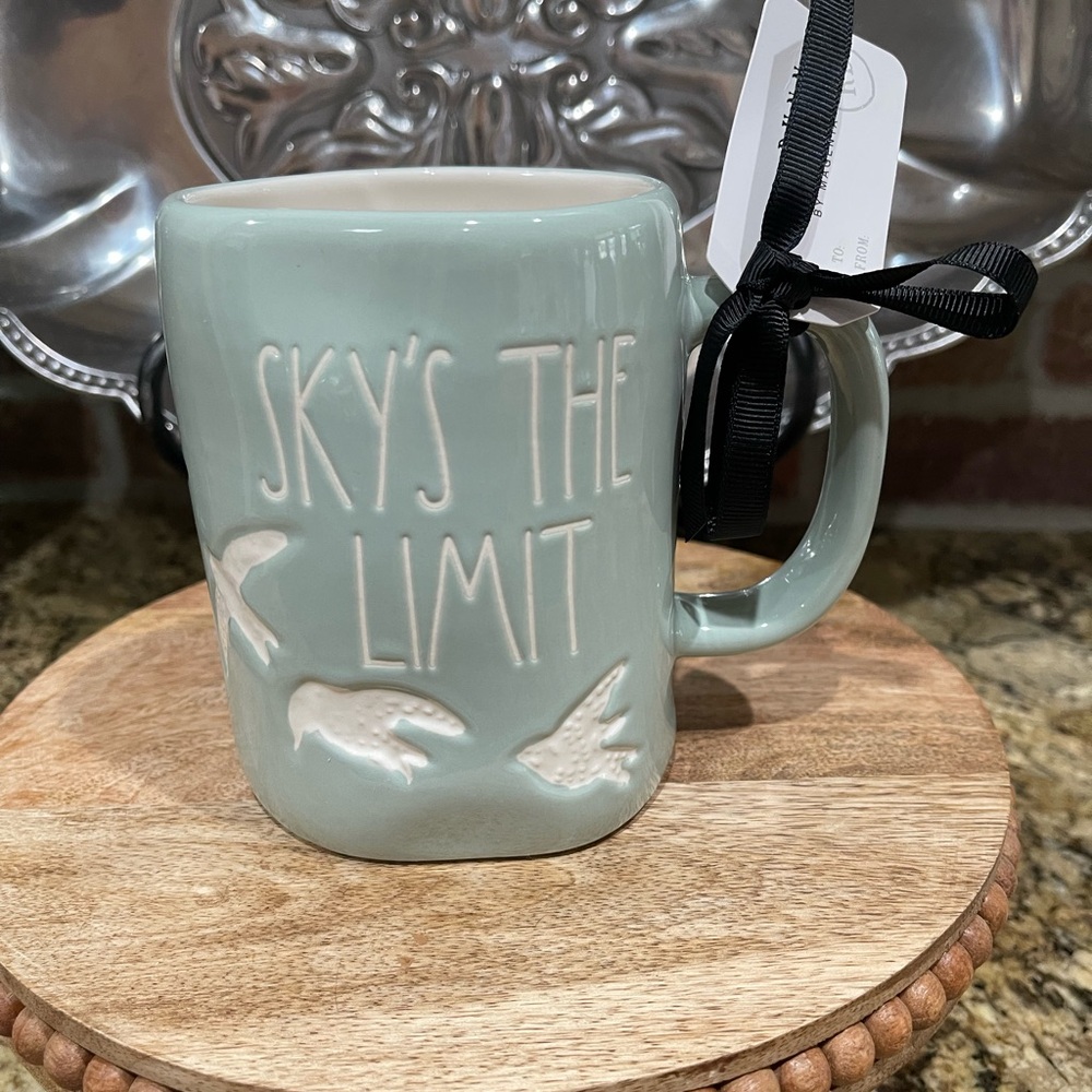 Rae Dunn SKY’S THE LIMIT white bird embossed 19.5 oz coffee mug - Brand New!